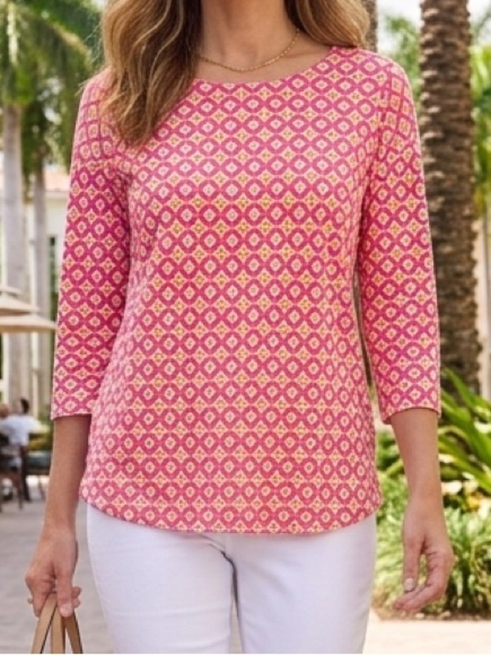 Chico’s 3/4 Sleeve Cotton/Modal Hot Pink Orange T-shirt 2 = 12/14 L